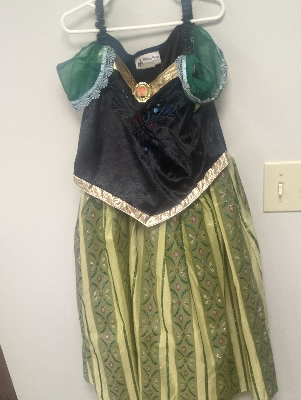 Disney Parks WD Anna Green and Black Princess Costume Dress with Gold Trim